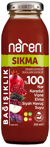 Naren Sıkma %100 Nar & Karadut & Vişne & Elma ve Siyah Havuç Suyu - 250ml