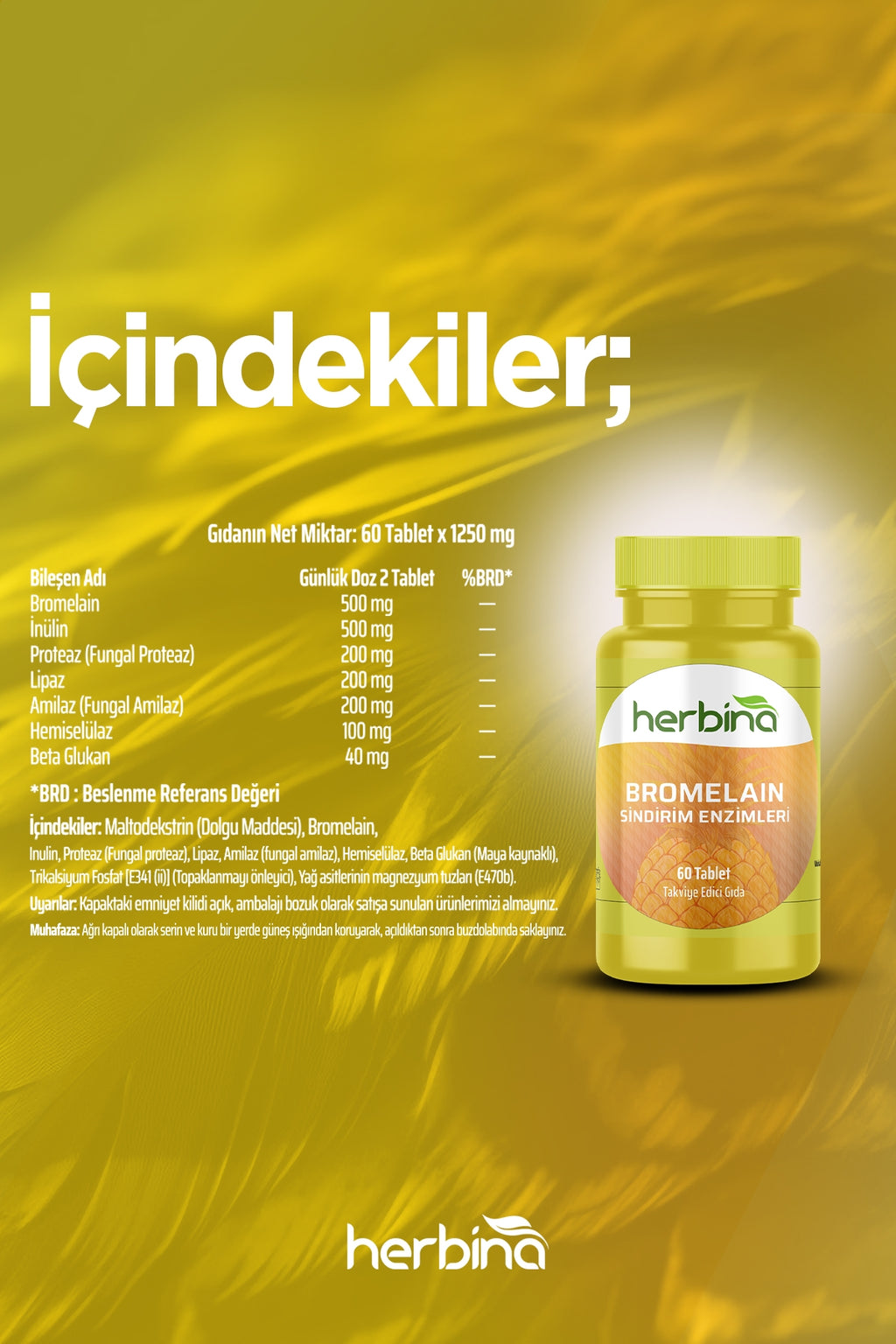 Herbina Bromelain 1250mg Sindirim Enzimi 60 Tablet
