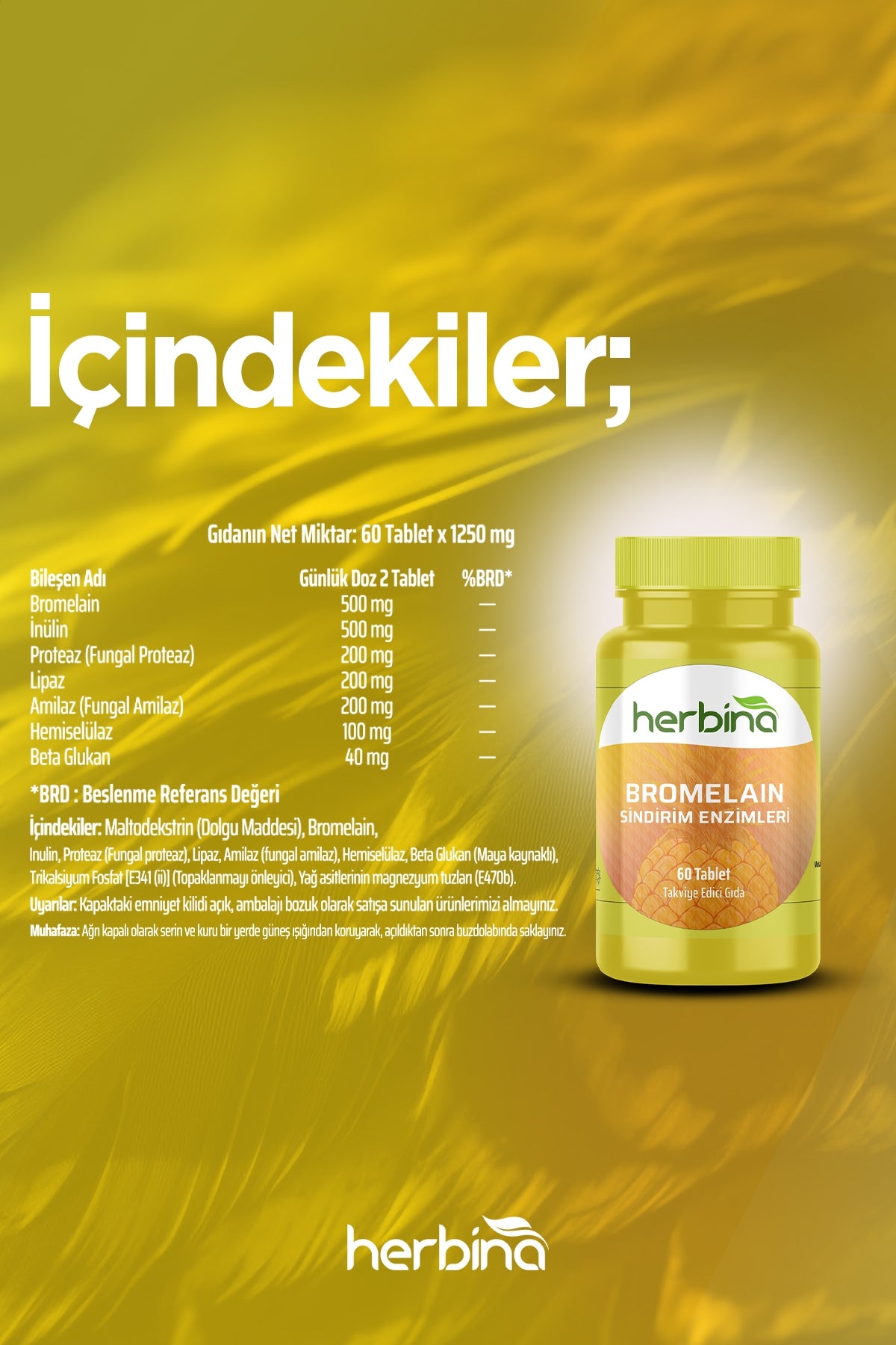 Herbina Bromelain 1250mg Sindirim Enzimi 60 Tablet