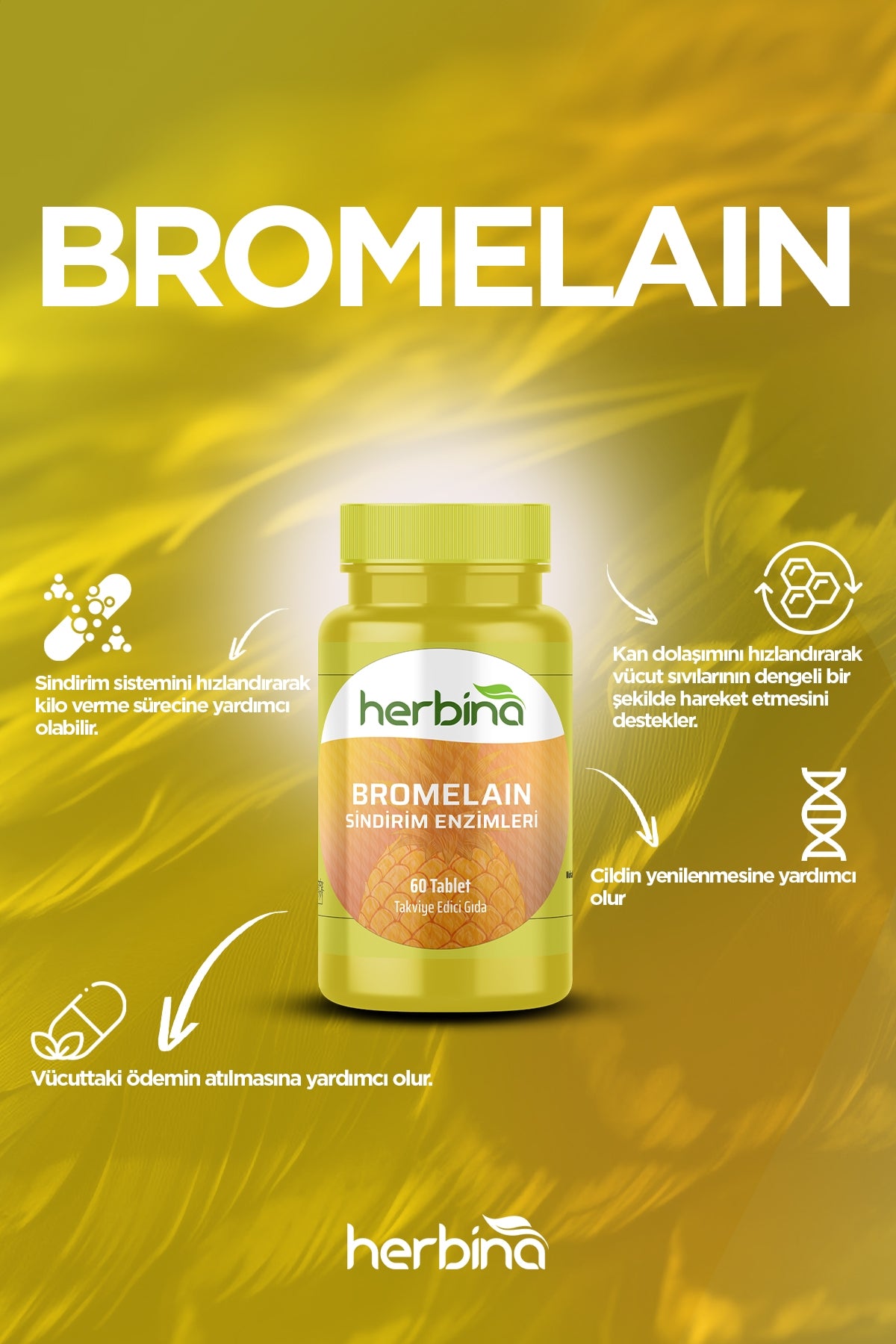 Herbina Bromelain 1250mg Sindirim Enzimi 60 Tablet