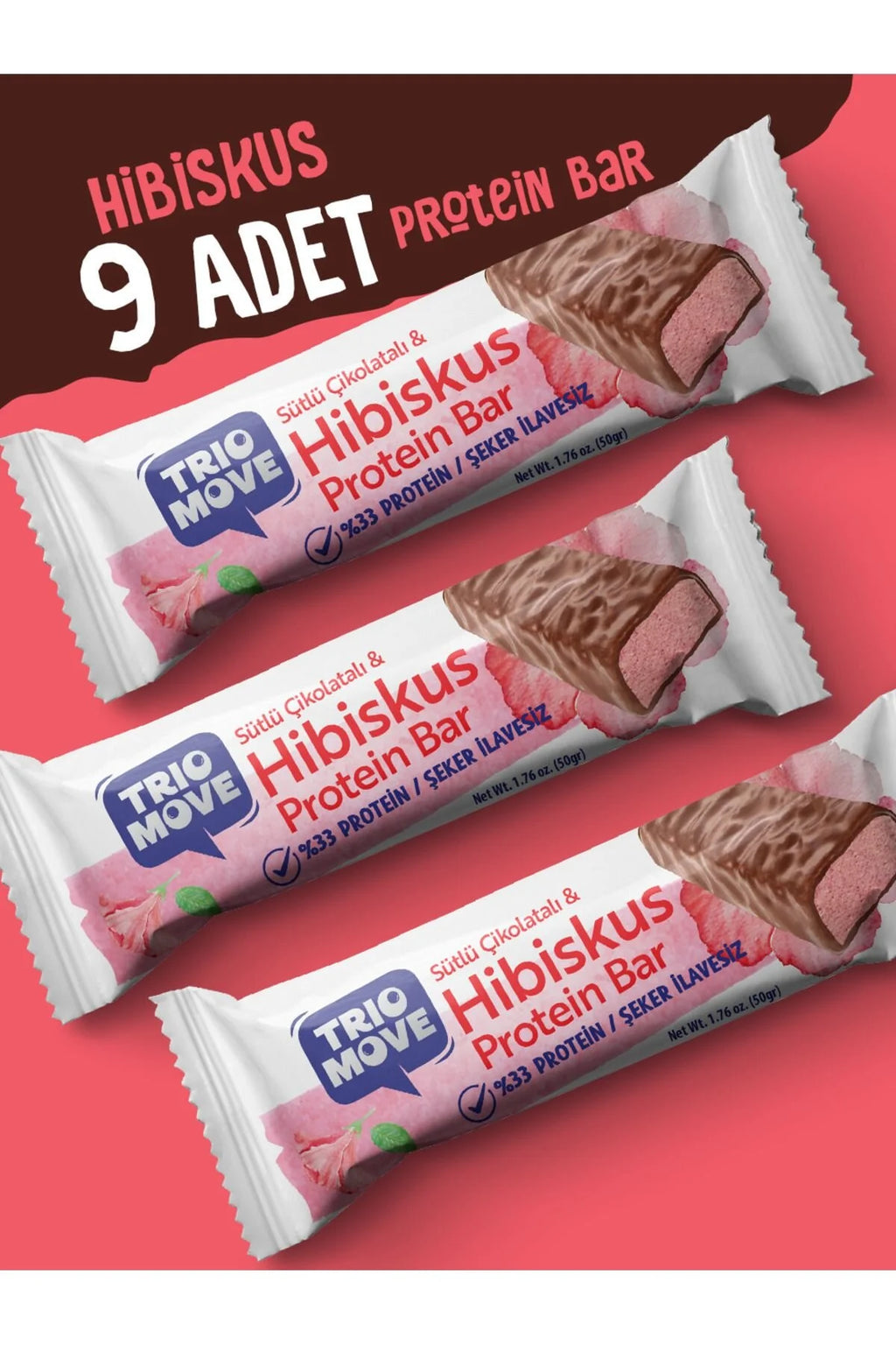 Trio Move %33 Protein Bar 9'lu Kutu - Hibiskus Aromalı Bar