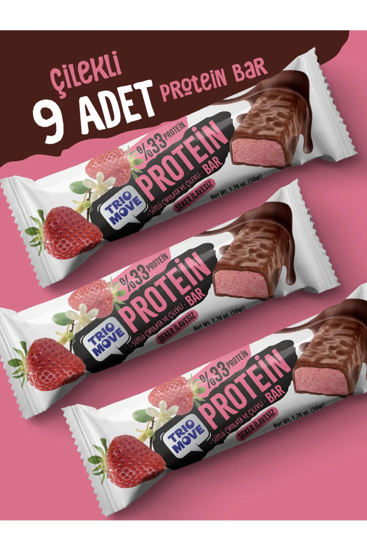 Trio Move %33 Protein Bar 9'lu Kutu - Çilek Aromalı Bar
