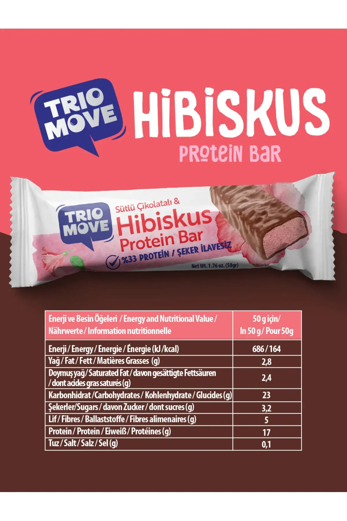 Trio Move %33 Protein Bar 9'lu Kutu - Hibiskus Aromalı Bar
