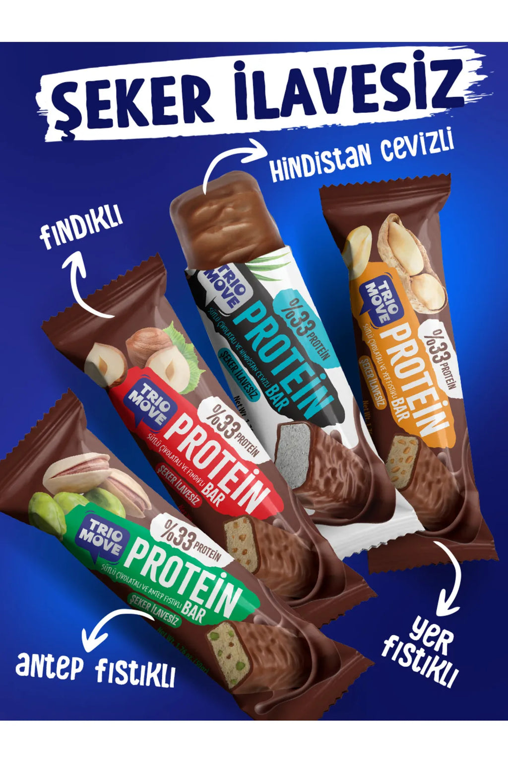 Trio Move %33 Protein Bar Parçacıklı Fındık 50g - Yüksek Protein (Tekli)