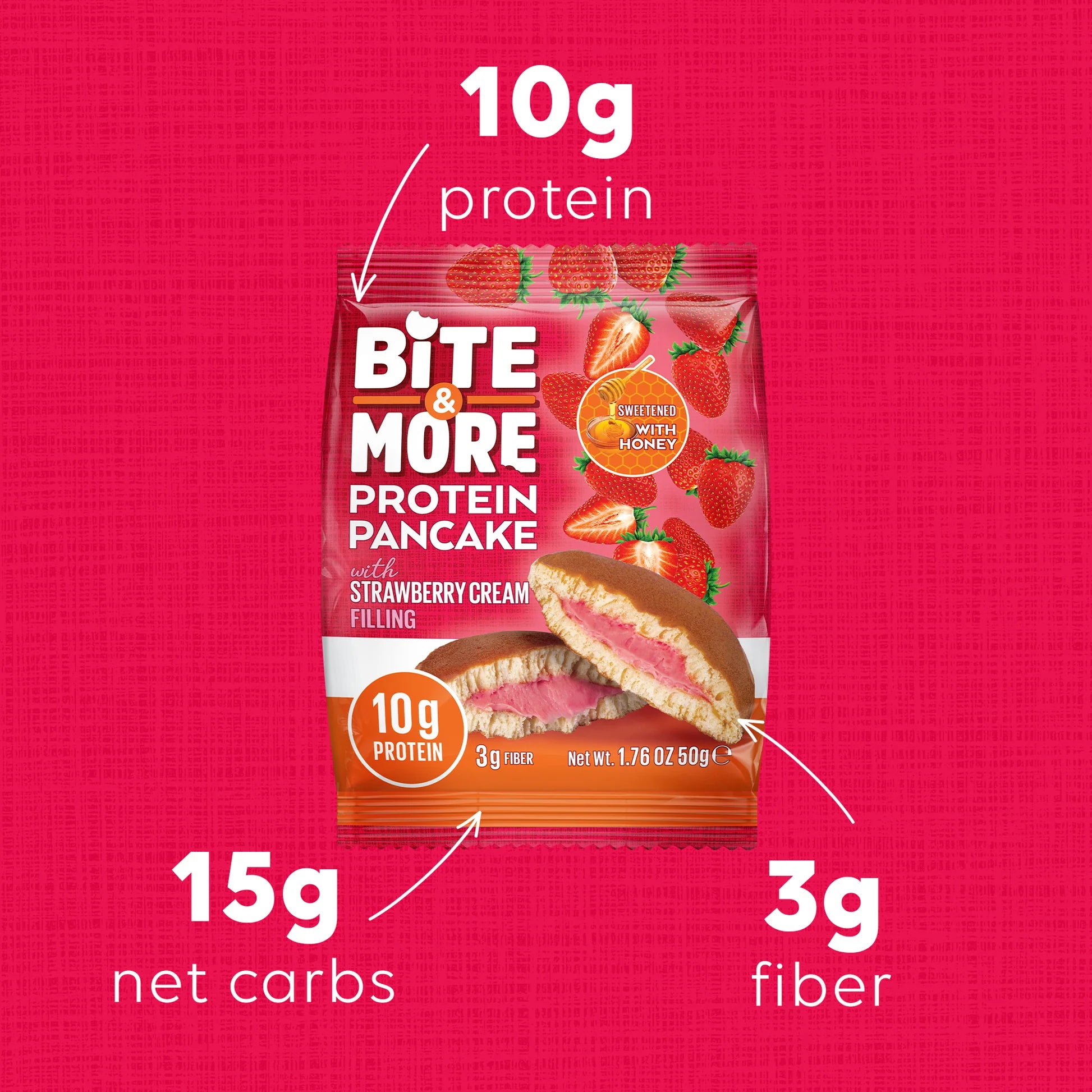 Bite &amp; More Protein Pancake 50g Strawberry Cream Pancake (Box of 12)