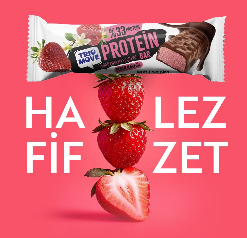 Trio Move %33 Protein Bar Çilek 50g - Yüksek Protein (Tekli)