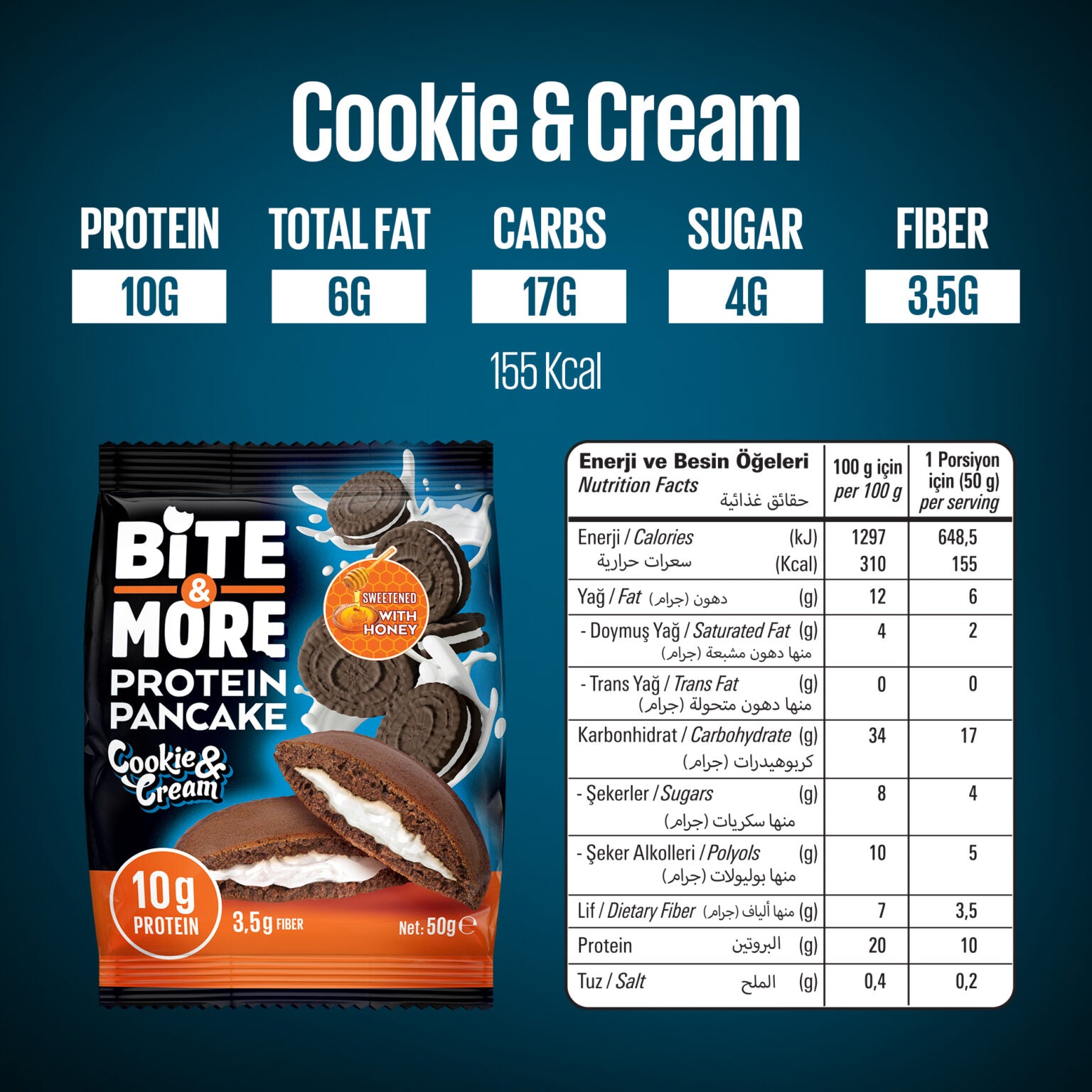 Bite & More Protein Pancake 50g Kurabiye Kremalı Pankek (12li Kutu)