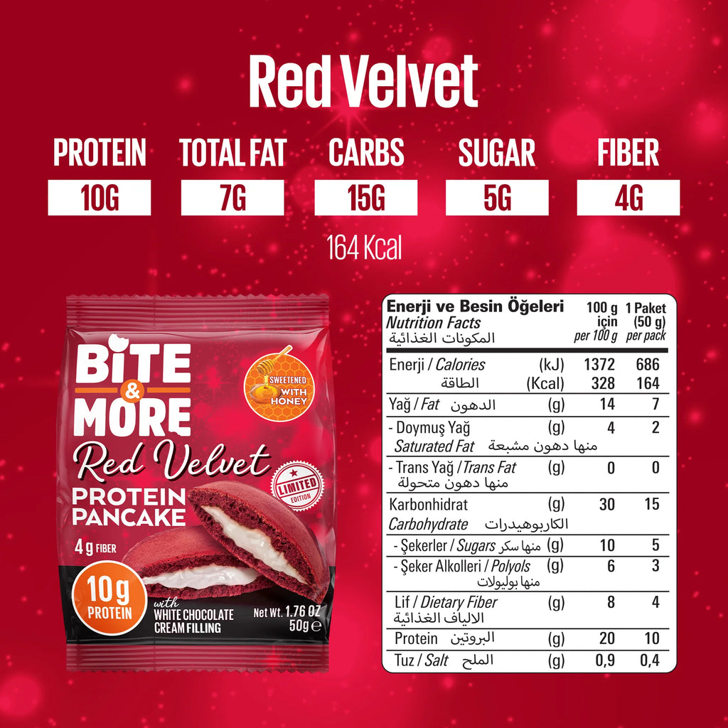 Bite & More Protein Pancake 50g Red Velvet Pankek (12li Kutu)