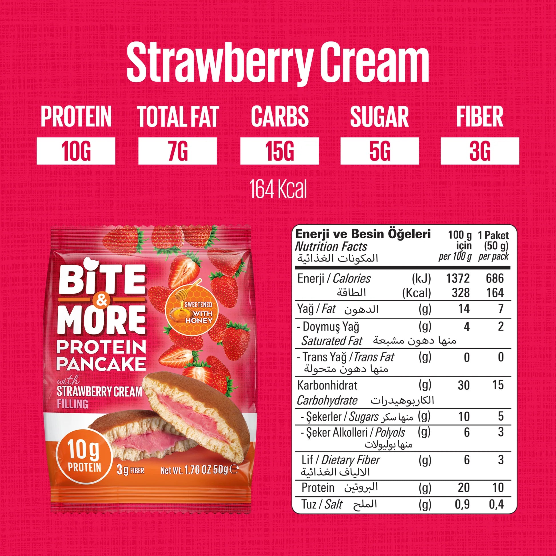 Bite &amp; More Protein Pancake 50g Strawberry Cream Pancake (Box of 12)