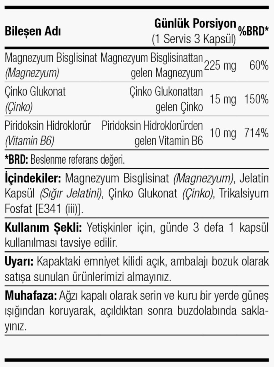 Herbina ZMA 180 Kapsül Magnezyum - Çinko - Vitamin B6 Ürün ikincil görseli