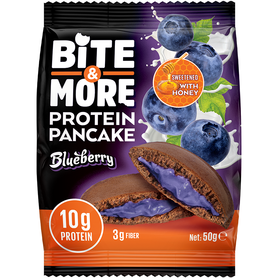 Bite and More Proteinli Kakao, Yaban Mersinli Pankek, 50g x 1 Adet - Blueberries Pancake (Tekli)
