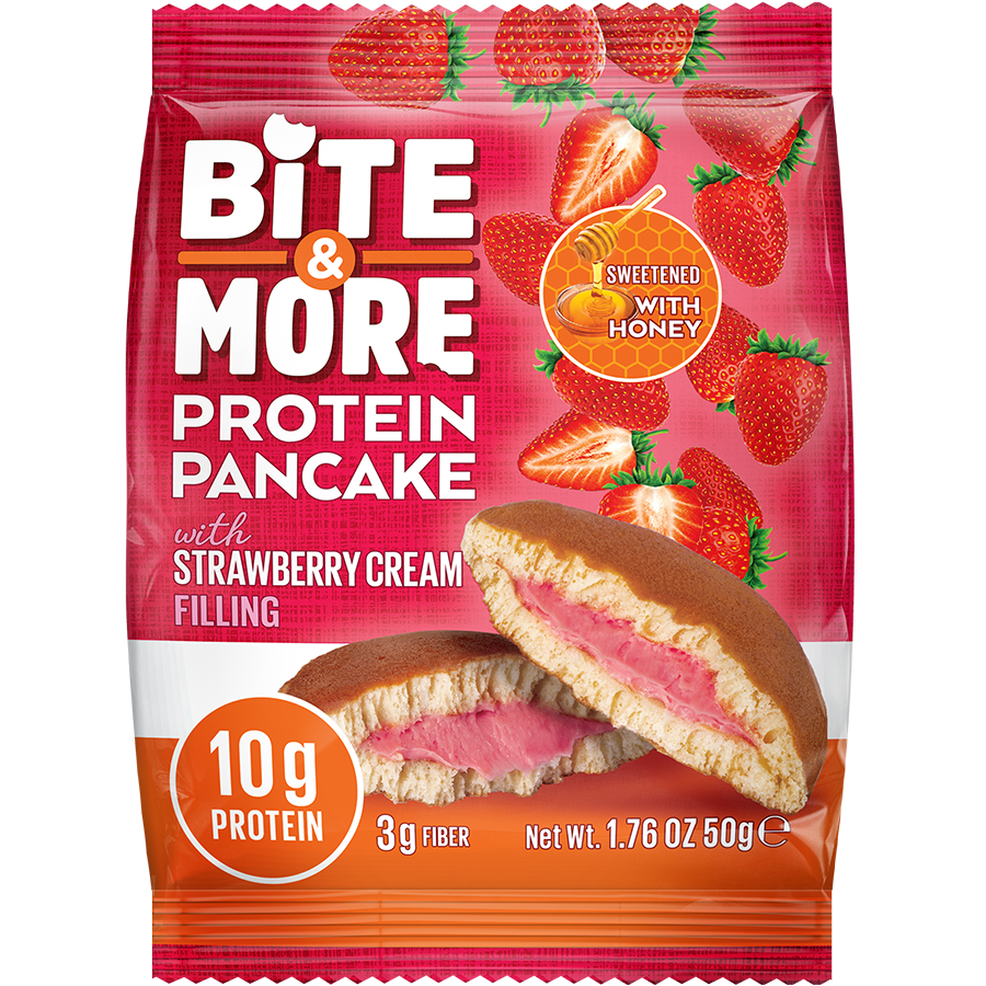Bite &amp; More Protein Pancake 50g Strawberry Cream Pancake (Box of 12) Secondary image
