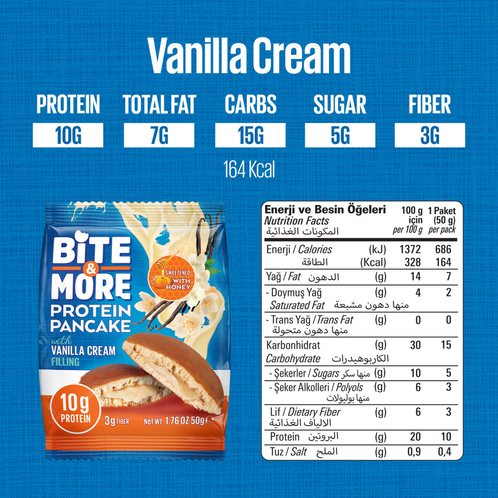 Bite & More Protein Pancake 50g Vanilya Kremalı Pankek (12li Kutu)