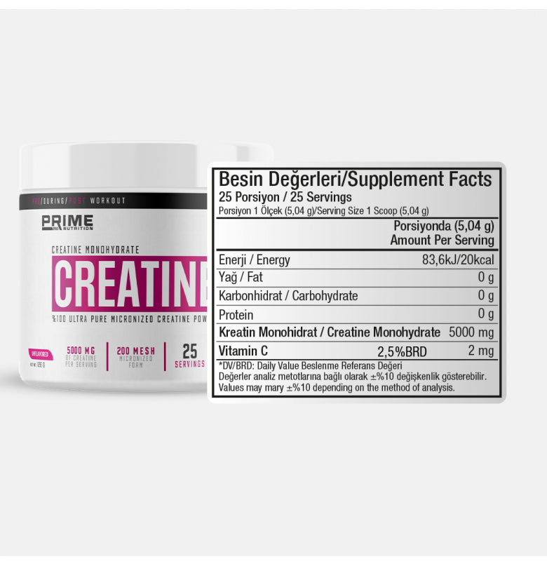 Prime Nutrition Creatine 126g Unflavored Powder Creatine Monohydrate