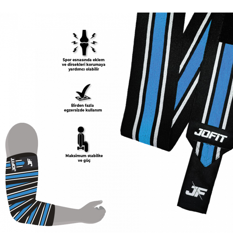 Jofit Ağırlık Dirsek Sargısı Elbow Wraps Siyah Mavi