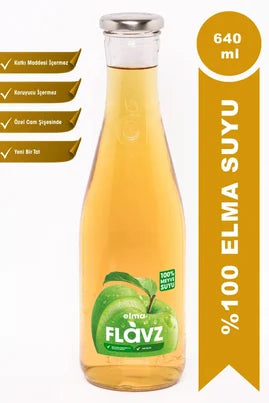 Flavz %100 Doğal Elma Sıkma Meyve Suyu - 640ml Cam Şişe