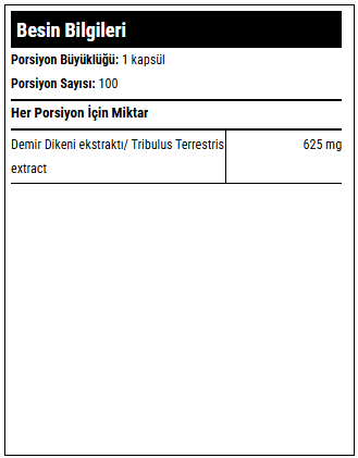 Hardline Tribulus Terrestris 1250mg - 100 Kapsül (Terrestris) Ürün ikincil görseli