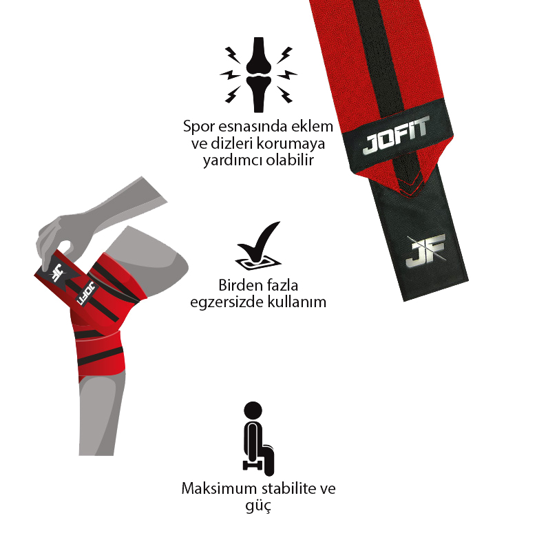 Jofit Knee Wraps Diz Bandajı Kırmızı Siyah