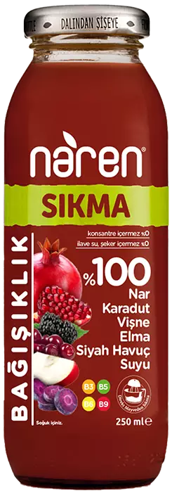Naren Sıkma %100 Nar & Karadut & Vişne & Elma ve Siyah Havuç Suyu - 250ml
