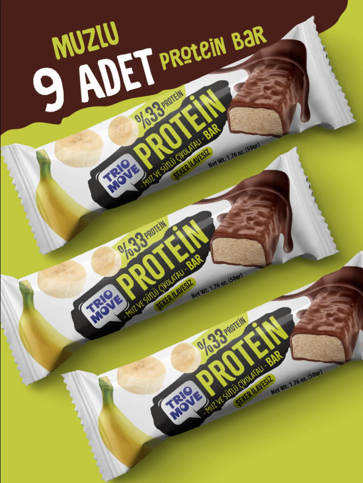 Trio Move %33 Protein Bar 9'lu Kutu - Muz Aromalı Diyet Atıştırmalık