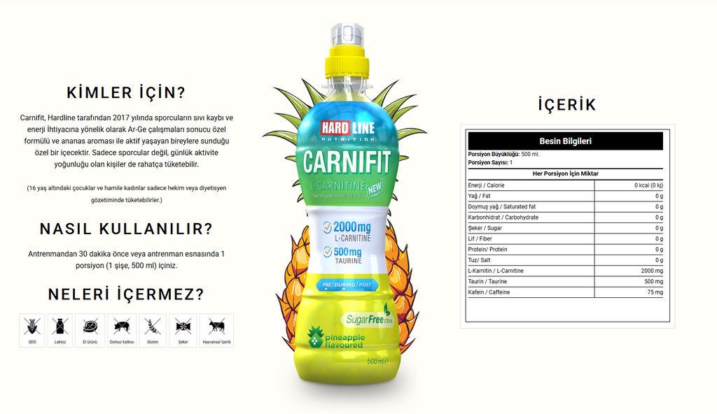 Hardline Carnifit L-Carnitine Ananas Aromalı Sporcu İçeceği