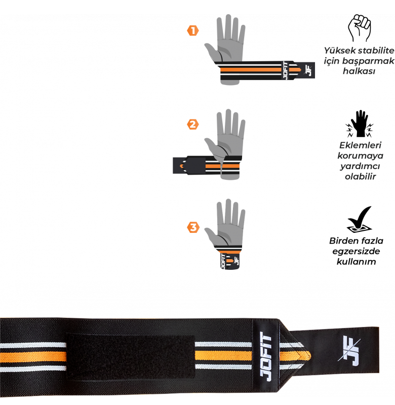 Jofit Wrist Wraps Bilek Desteği Siyah Turuncu