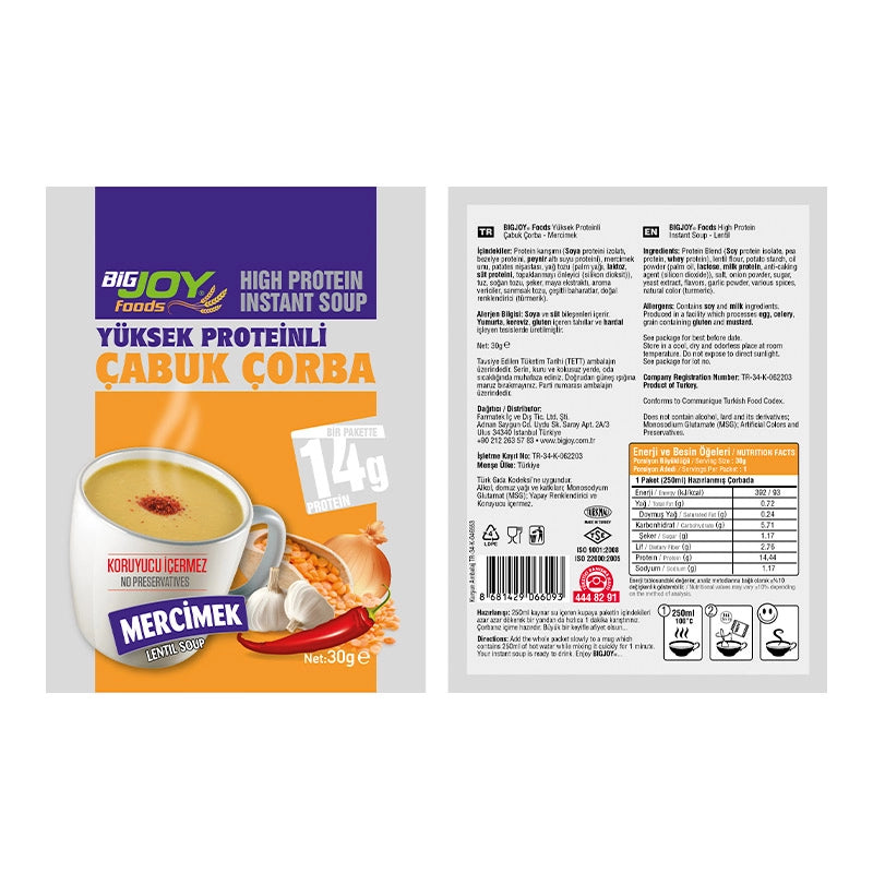 Bigjoy Foods High Protein Lentil Flavored 30g Quick Soup (Single)