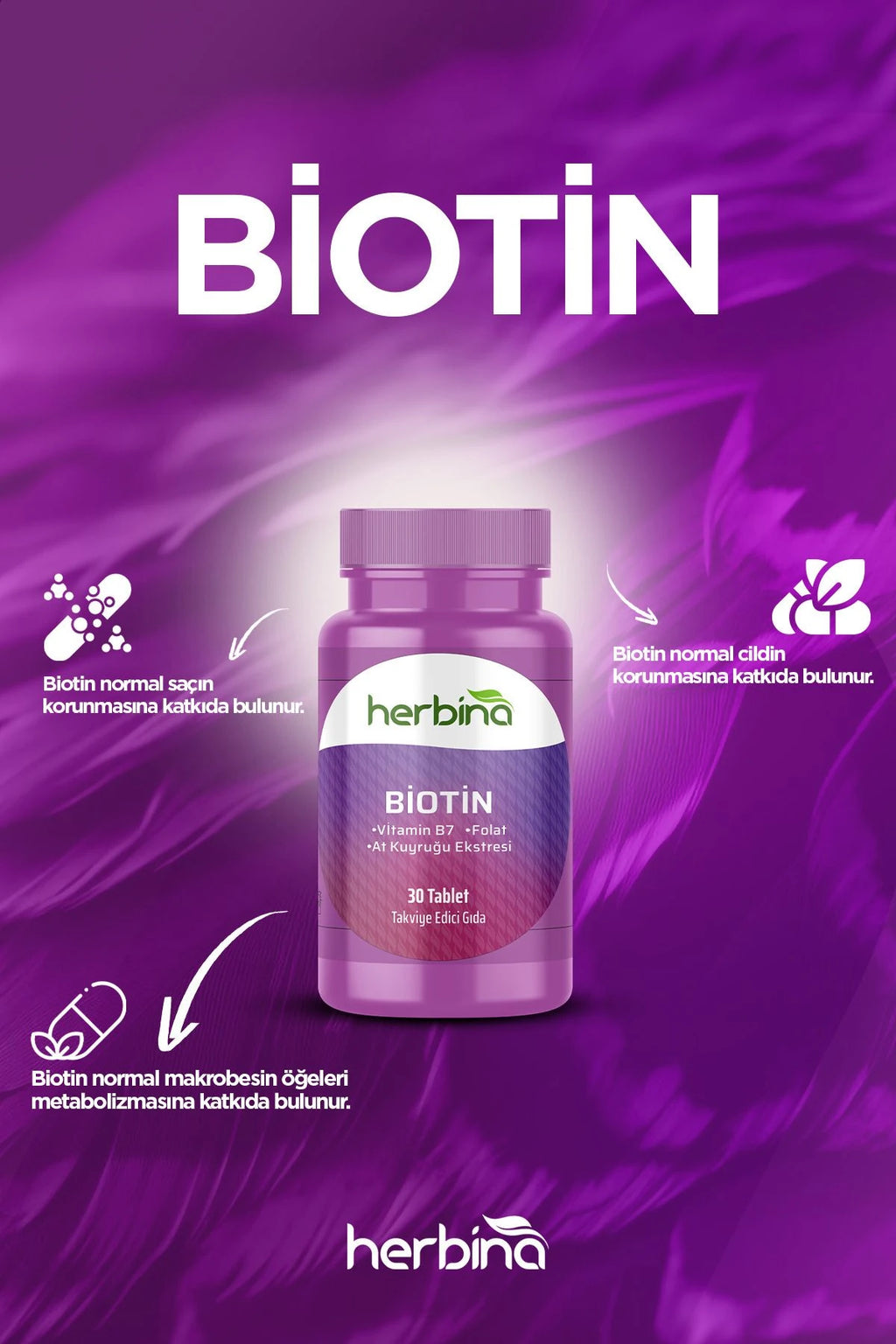 Herbina Biotin 5000mcg At Kuyruğu Ekstresi 30 Tablet