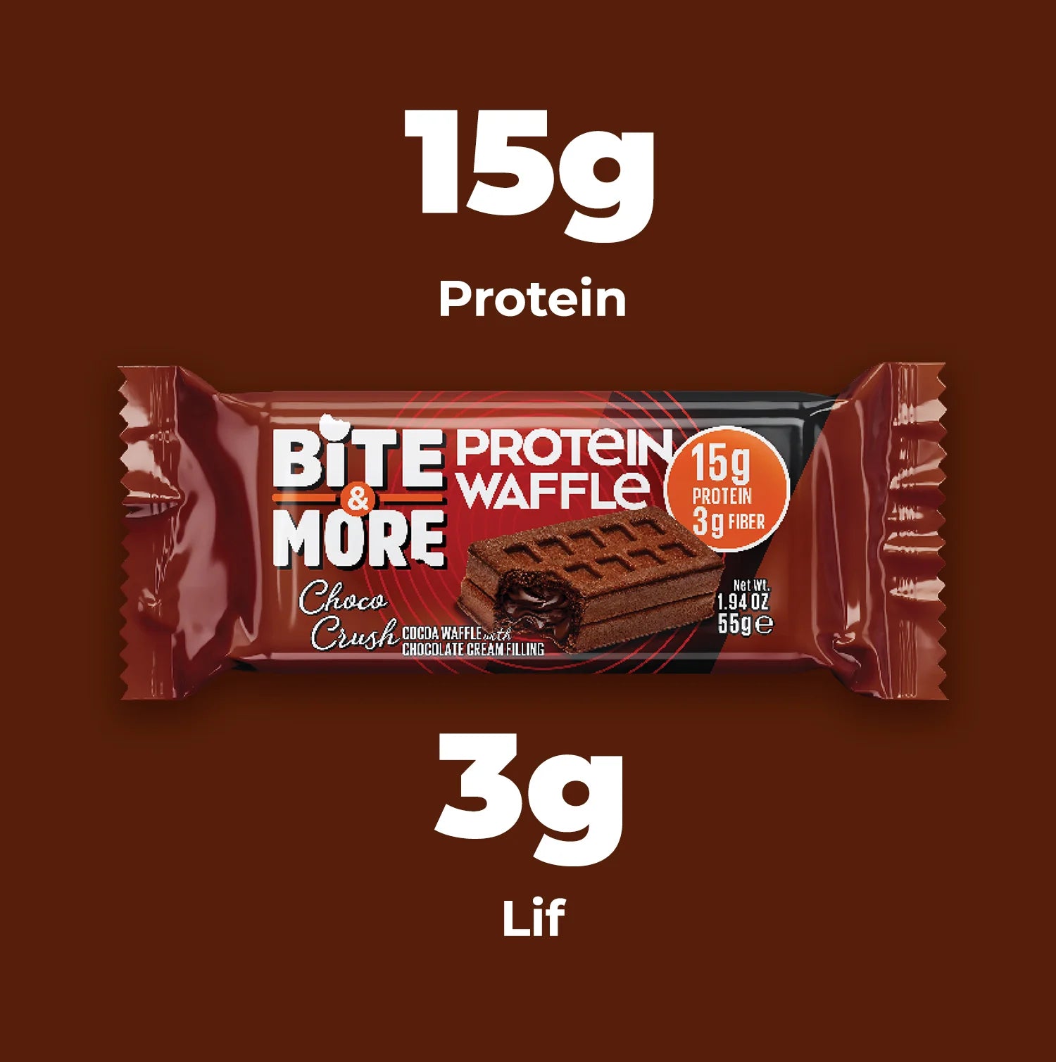 Bite &amp; More Choco Rush Protein Waffle 50g - Chocolate Filled (Single)