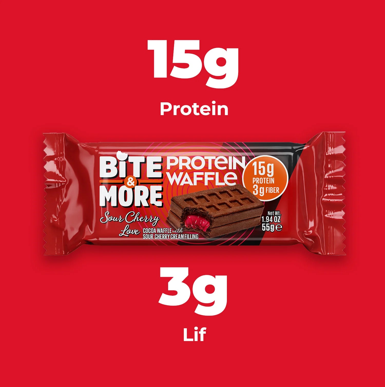 Bite & More Sour Cherry Love Protein Waffle 55g - Vişne Dolgulu (Tekli)