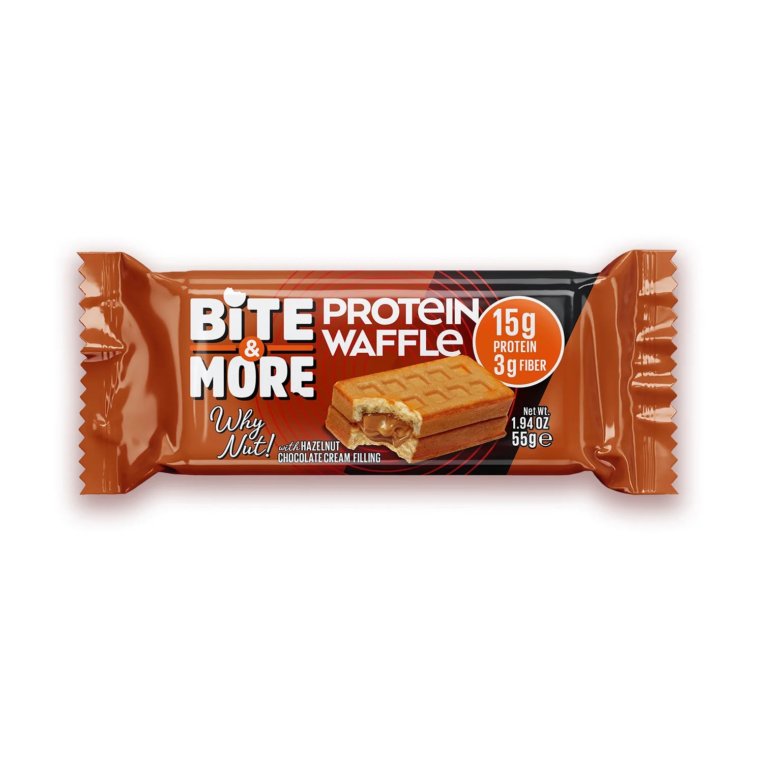 Bite & More Why Nut? Protein Waffle 12'li Kutu 55g - Fındıklı