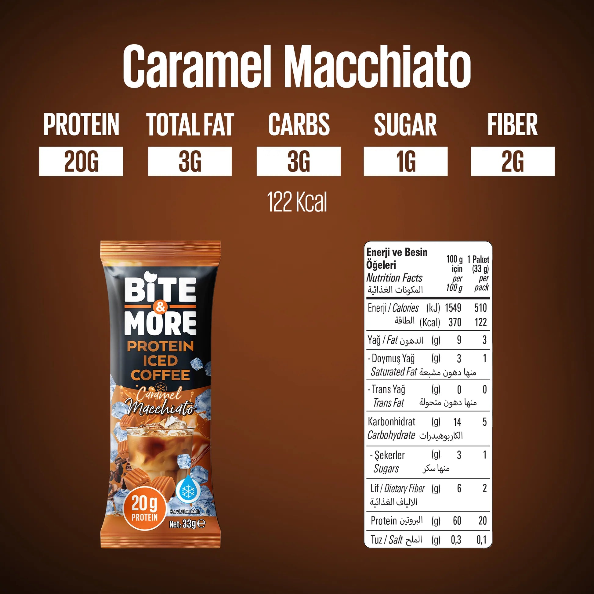 Bite & More Proteinli Soğuk Kahve Karamel Macchiato 33g (Tekli)