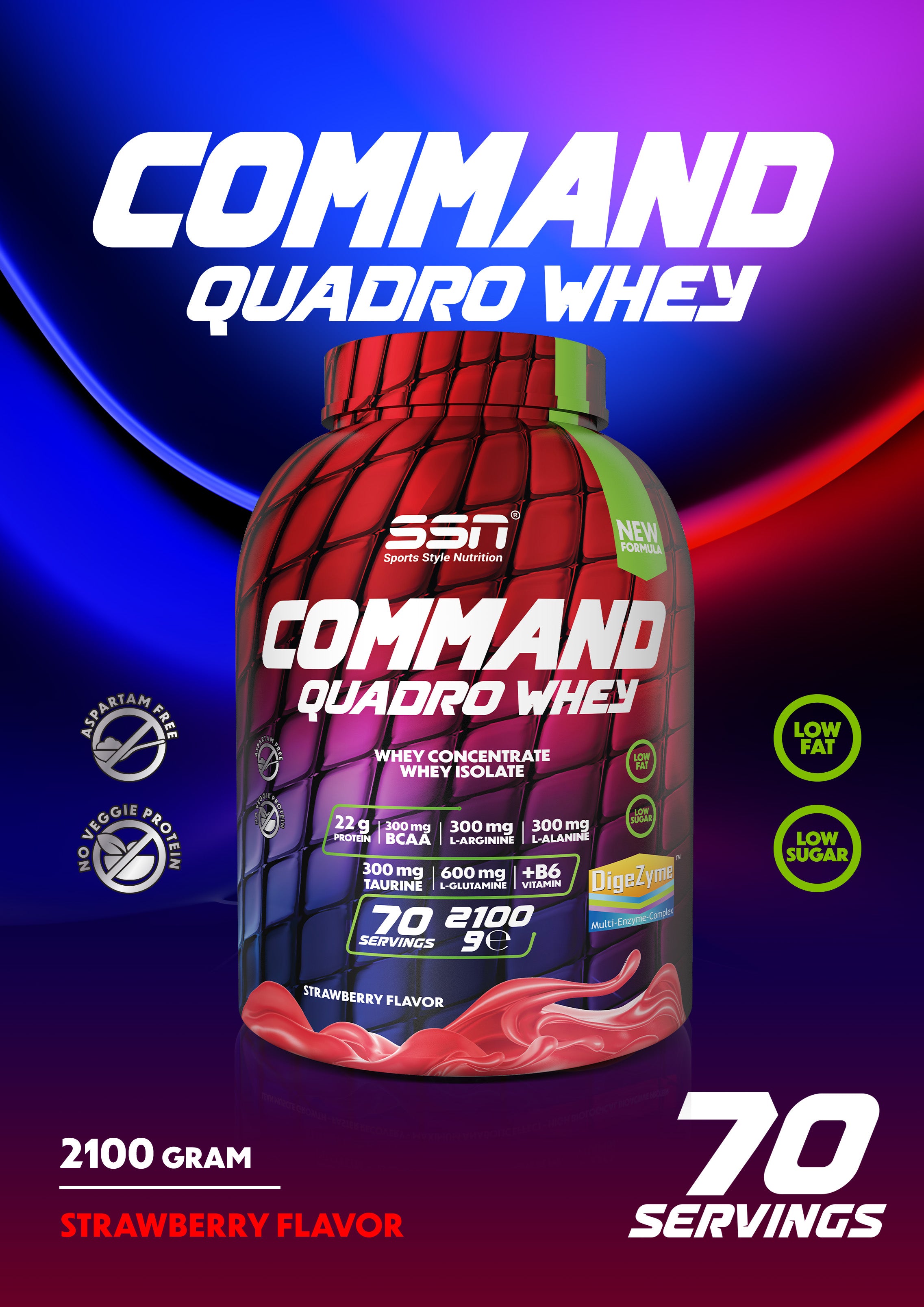 SSN Command Quadro Whey 2100g - Çilek Aromalı Protein Tozu