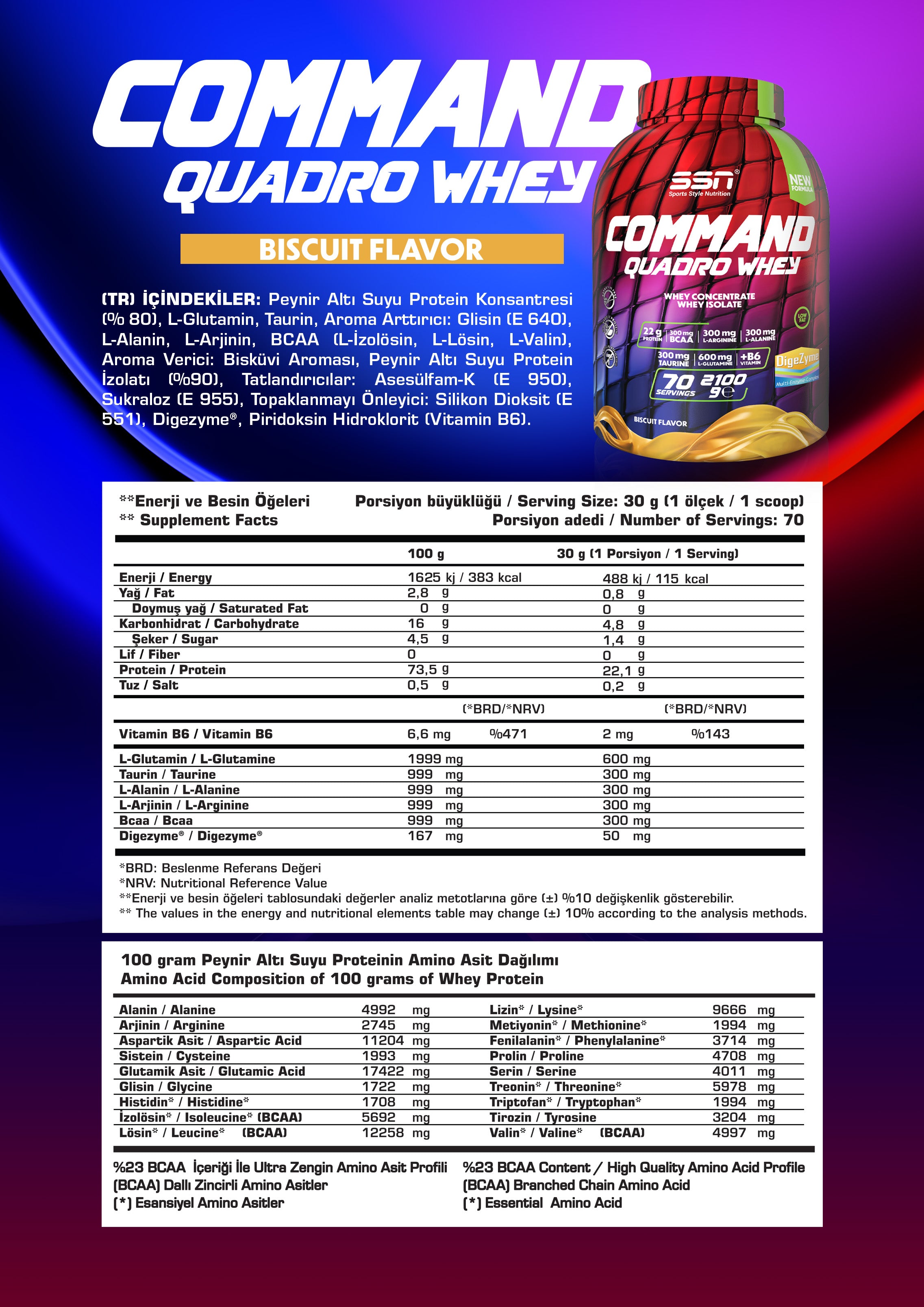 SSN Command Quadro Whey 2100g - Biscuit Flavored Protein Powder