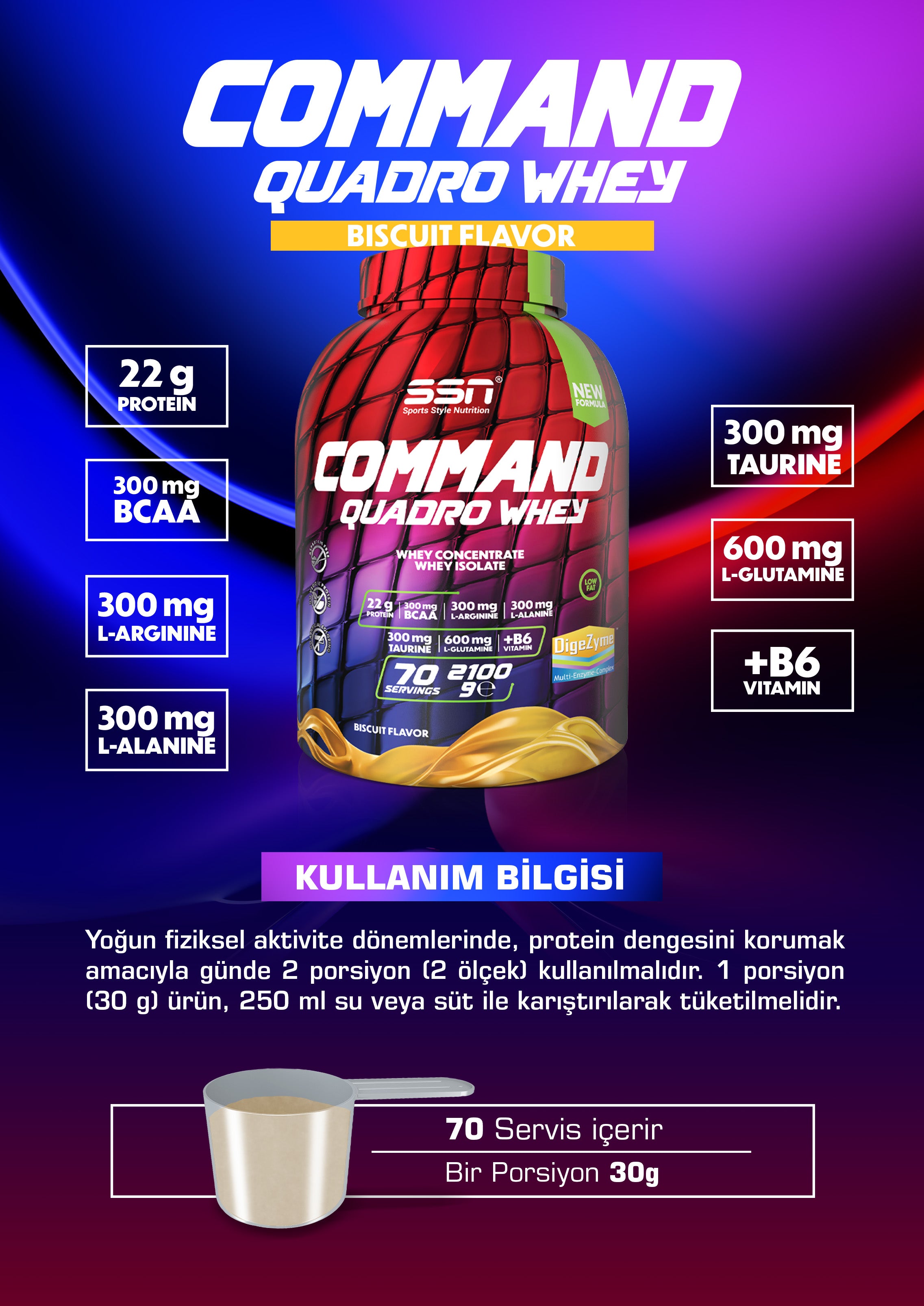 SSN Command Quadro Whey 2100g - Biscuit Flavored Protein Powder