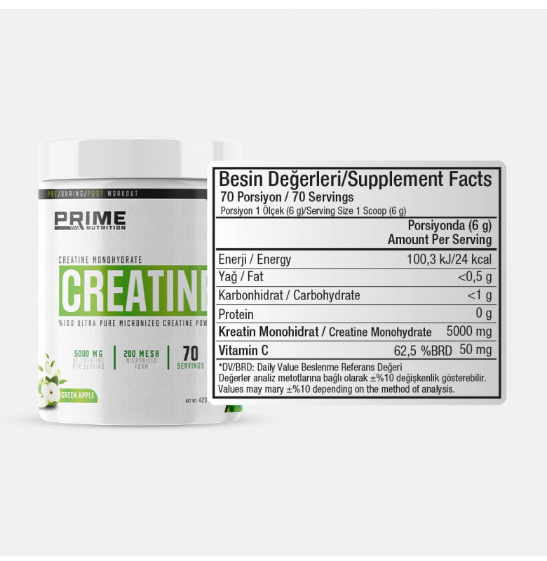 Prime Nutrition Creatine 420g Yeşil Elma Aromalı Kreatin Monohidrat