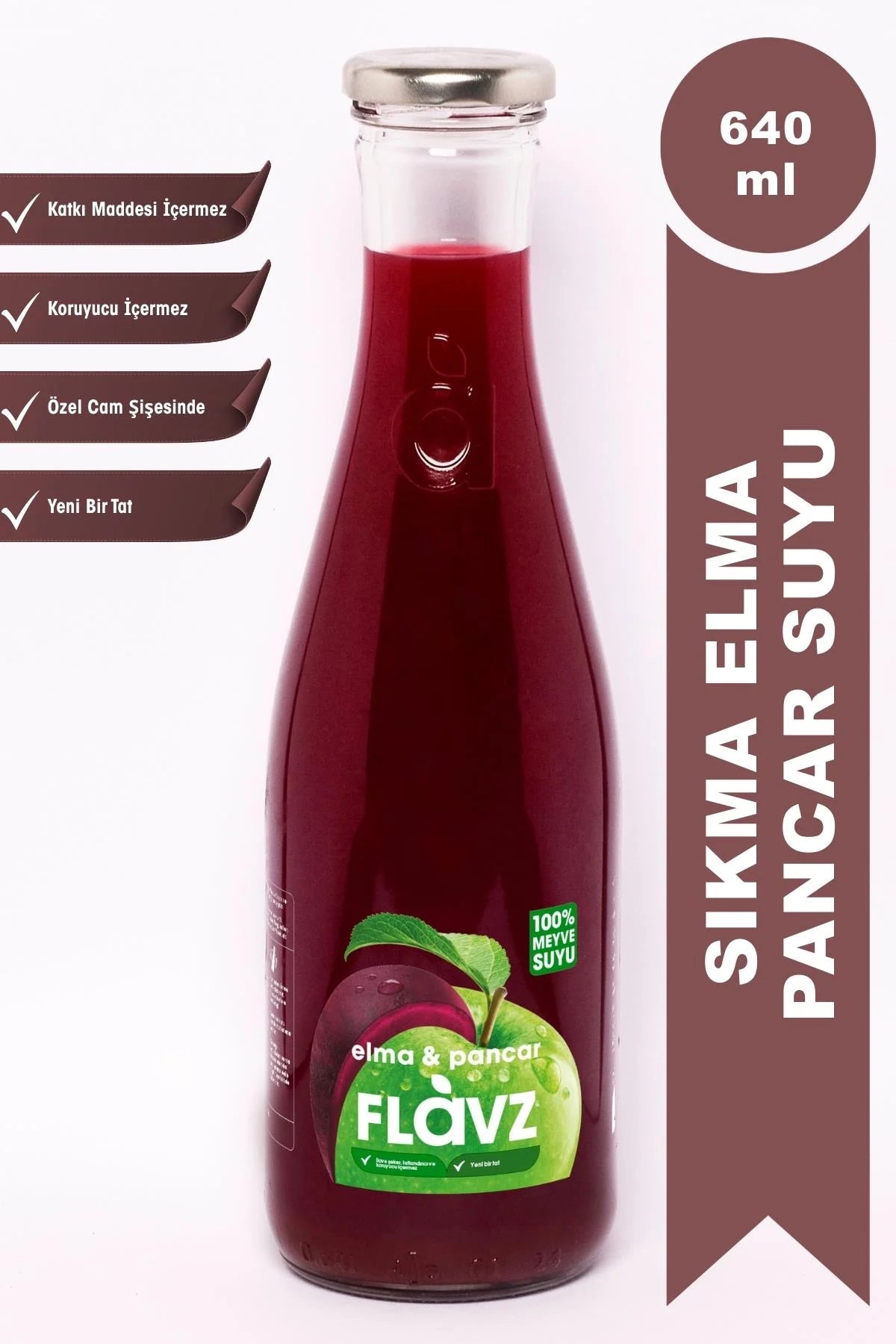 Flavz 100% Natural Apple &amp; Beetroot Juice - 640ml Glass Bottle Main image