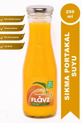 Flavz %100 Doğal Portakal Sıkma Meyve Suyu - 250ml Cam Şişe