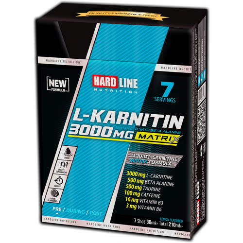 Hardline L-Karnitin Matrix – 3000 mg L-Karnitin (30ml x 7 Shot, Limon Aromalı)