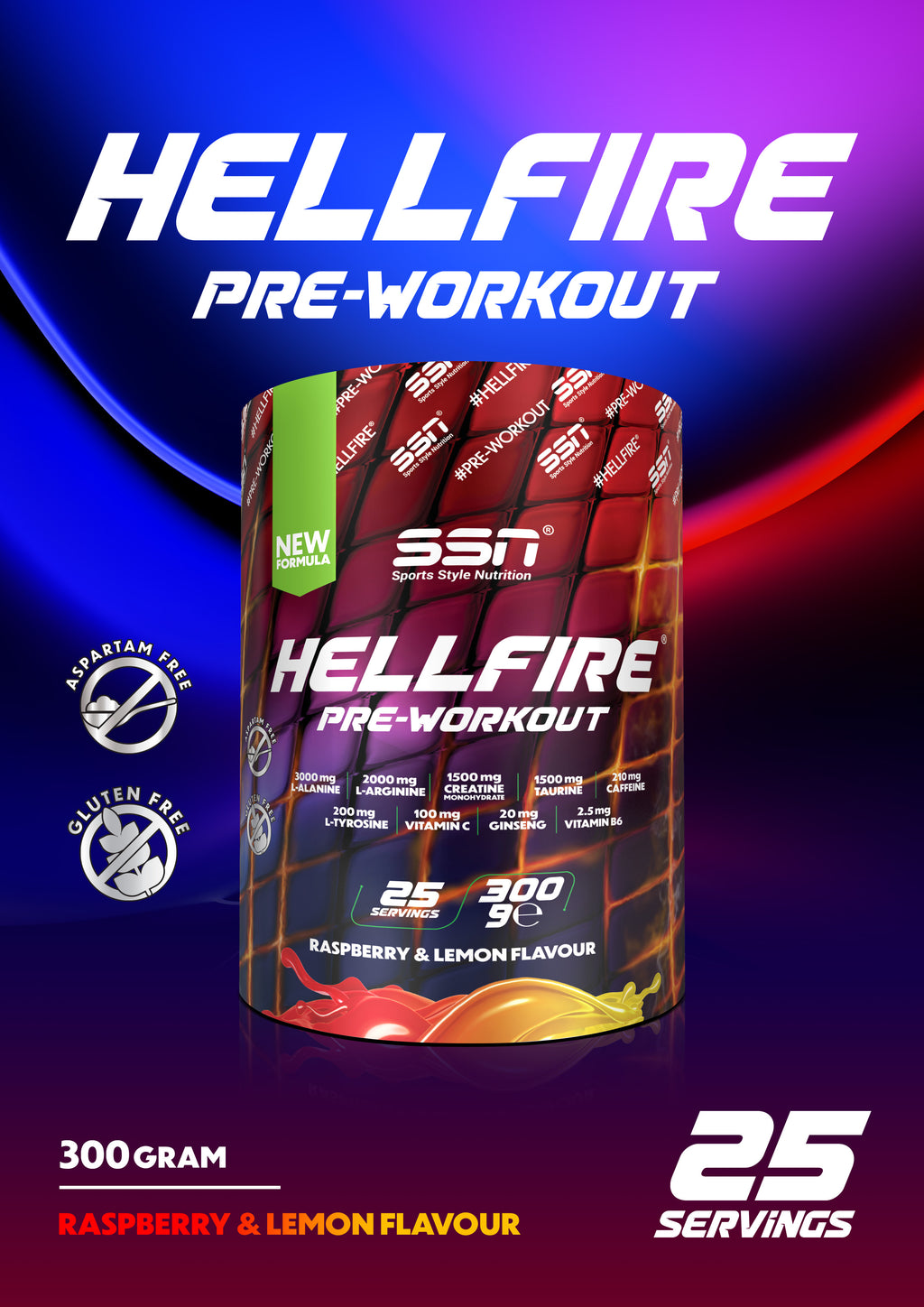 SSN HellFire Pre-Workout 300g - Ahududu Limon Aromalı