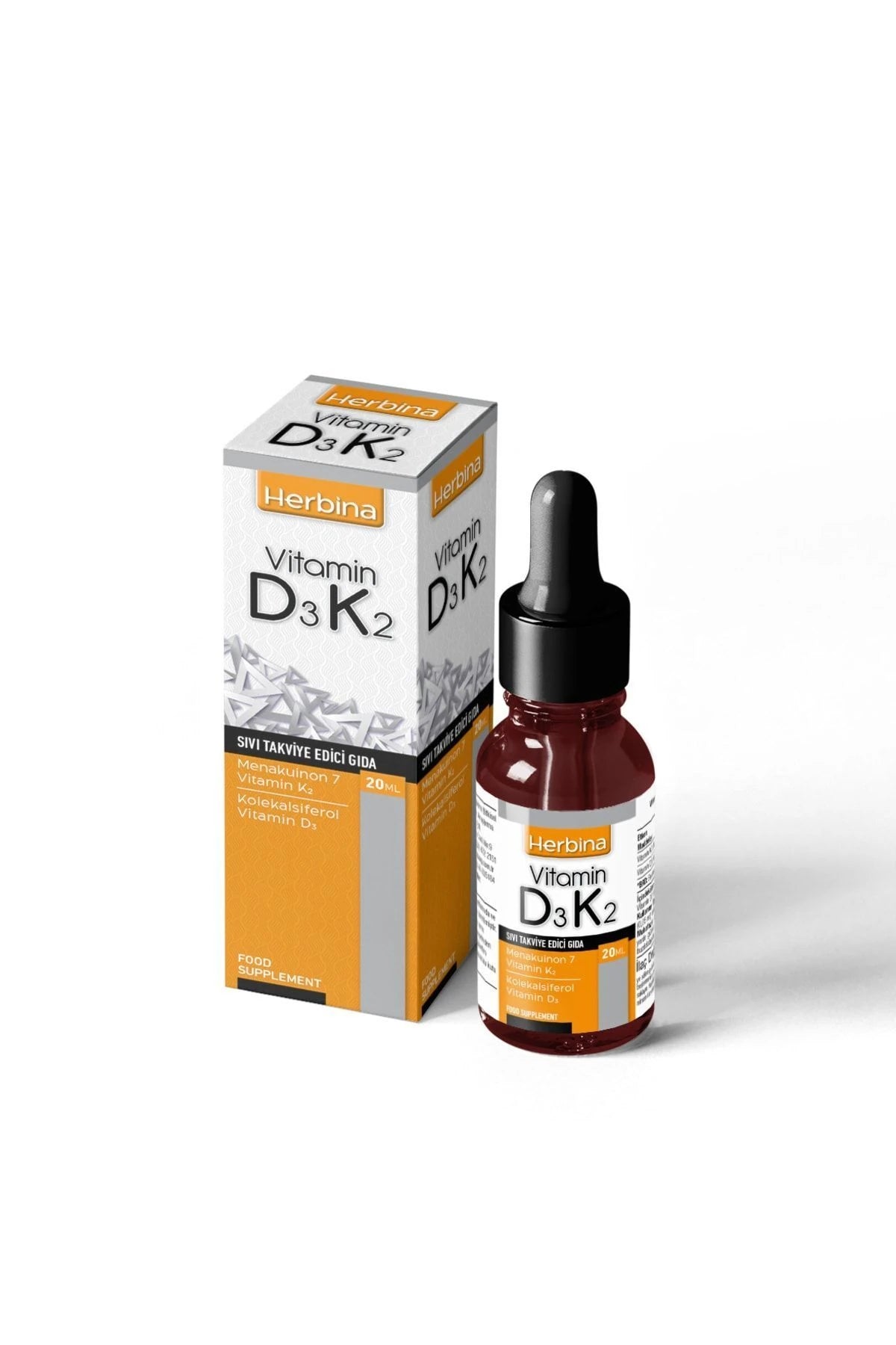 Herbina D3K2 Vitamin Liquid Drops 20ml (D3 - 25 µg / K2 - 100 µg) Secondary image
