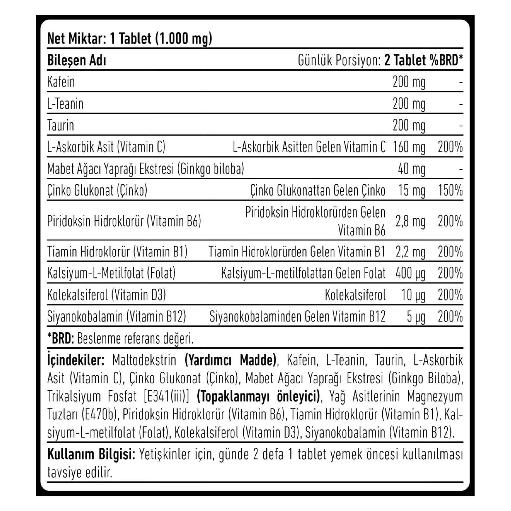 Herbina Triple Effect Kafein L-Teanin Taurin 60 Tablet