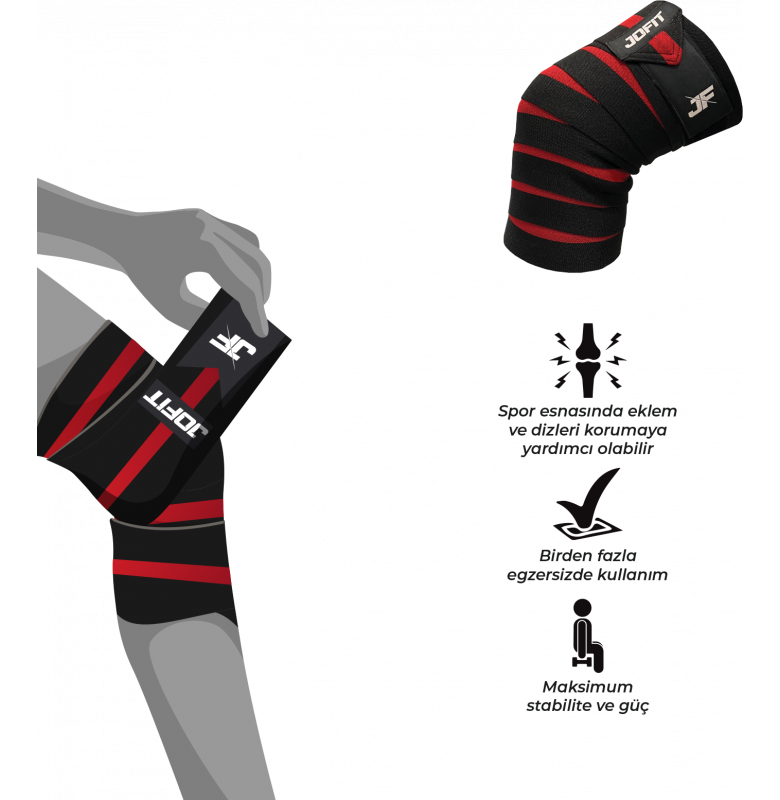 Jofit Knee Wraps Diz Bandajı Siyah Kırmızı