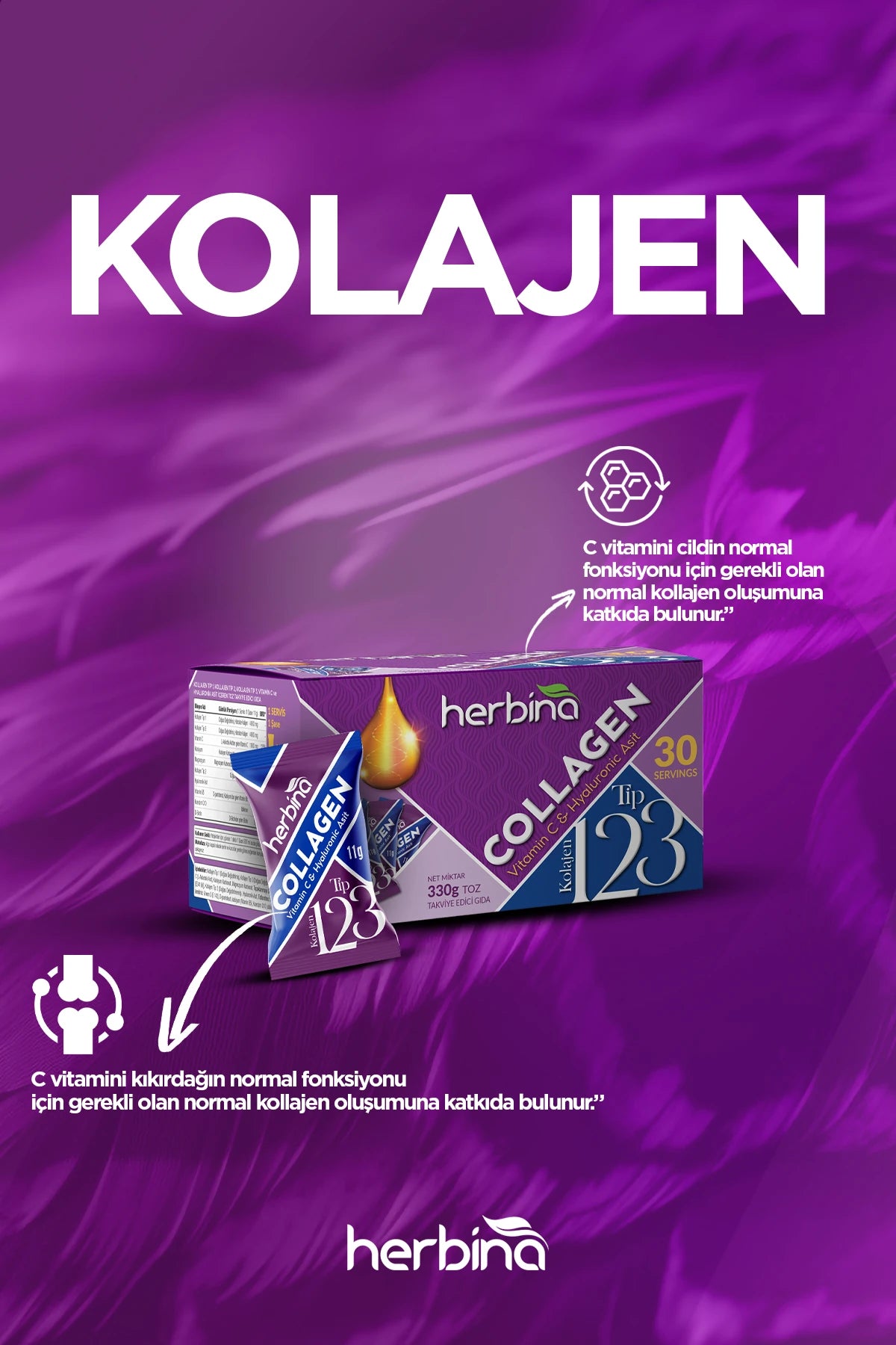 Herbina Tip 1-2-3 Kolajen Karışım Kivi Aromalı Şase (30lu Kutu)