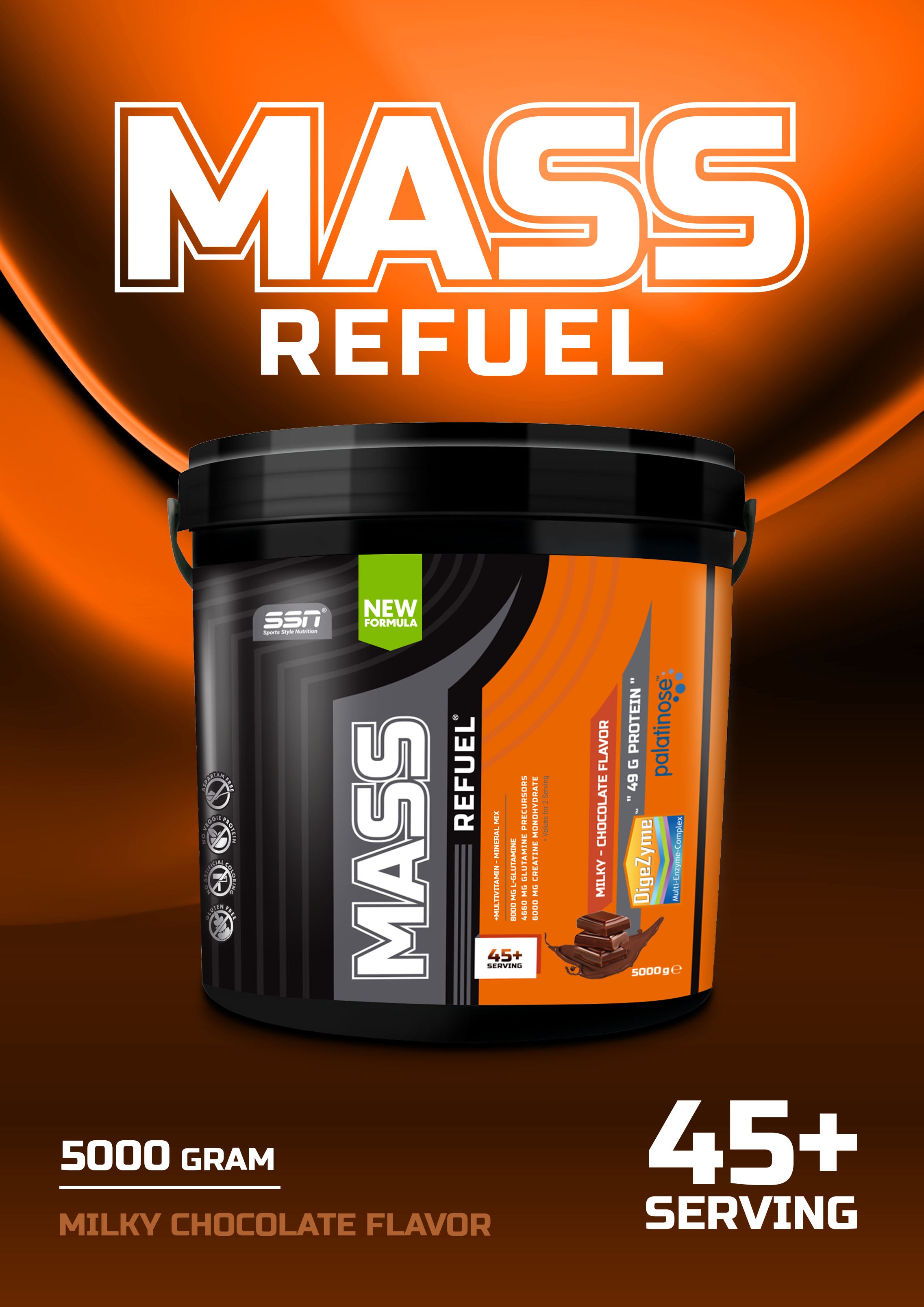 SSN Mass Refuel Carbohydrate Powder 5000g - (Chocolate) Secondary image