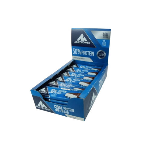 Multipower 50% Protein Bar 50 grams x 20 Pieces – Coconut &amp; Milk Chocolate Main image