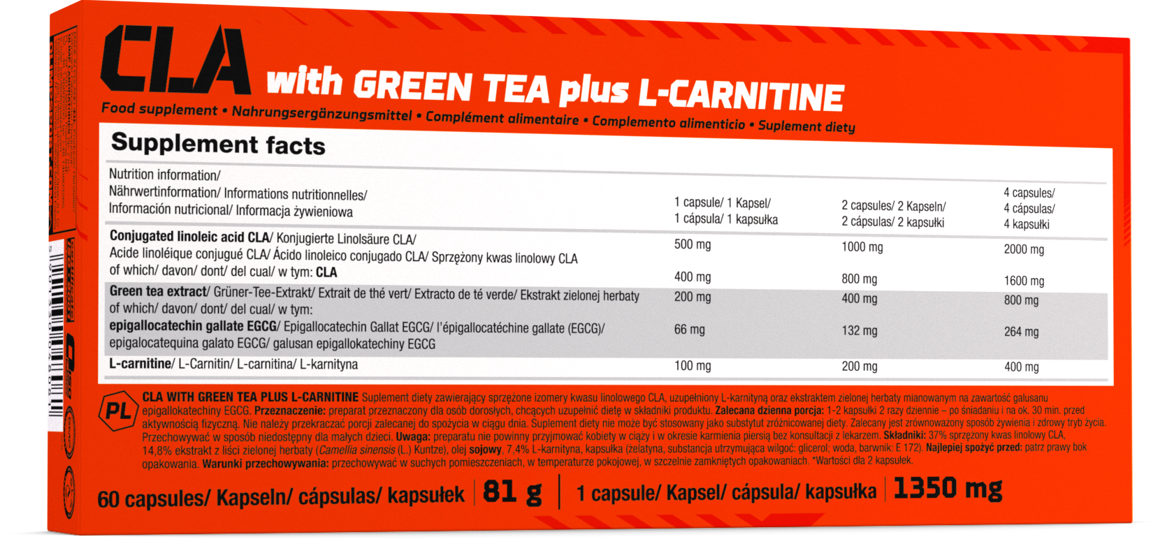 Olimp CLA Plus L-Carnitine 60 Capsules - Green Tea Extract Secondary image