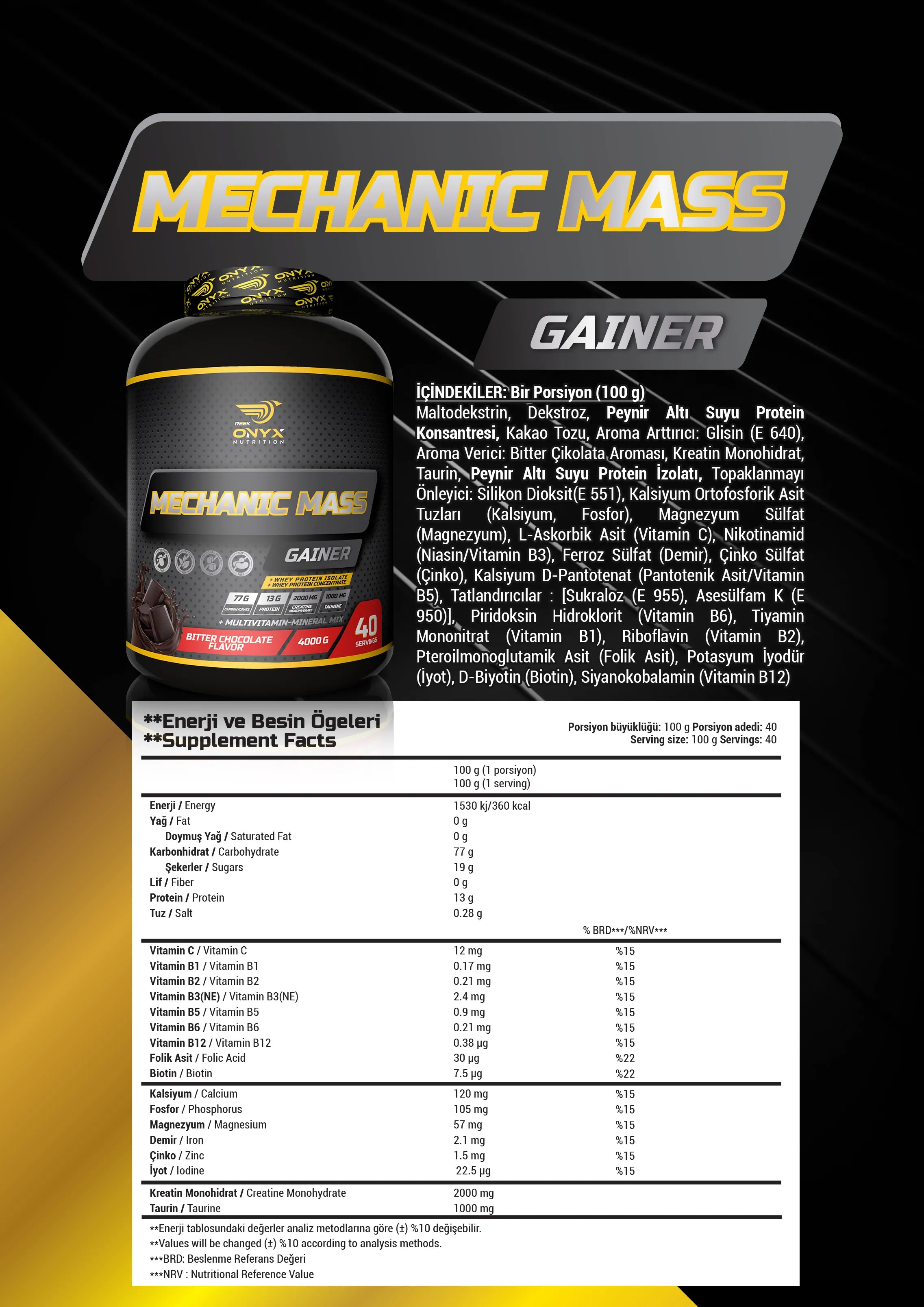 ONYX Mechanic Gainer 4000g - Chocolate Carbohydrate (Weight Gainer)