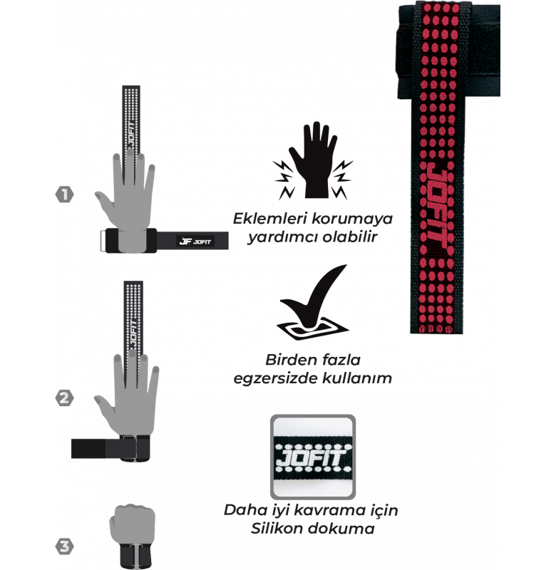 Jofit Pro Lifting Straps Bilek Kayışı Siyah Kırmızı