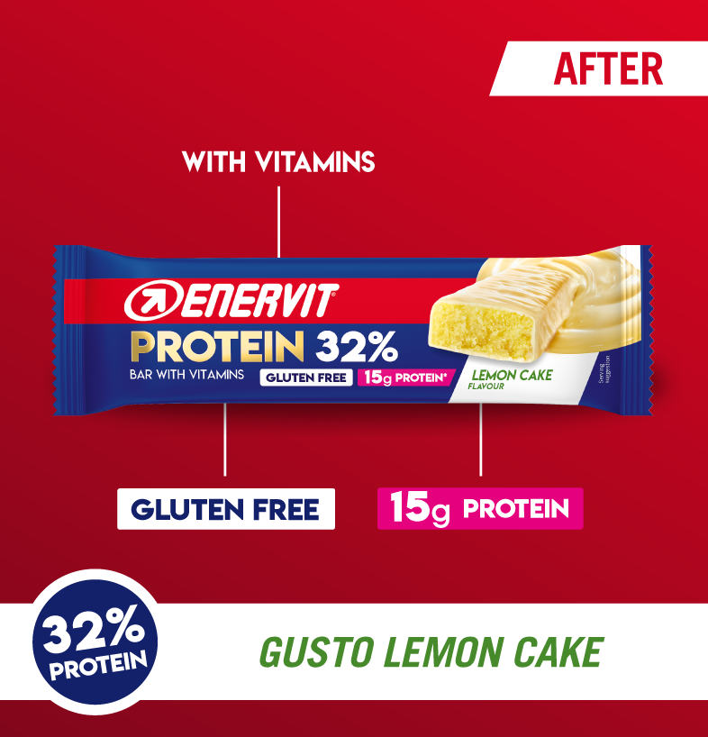 Enervit 32% Protein Low Sugar Lemon Cake Flavored Protein Bar 48g (Single)